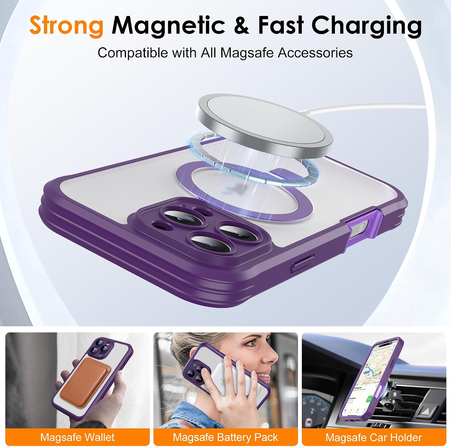 for iPhone 16 Pro Max Case with Invisible Magnetic Stand, Compatible with Mag-Safe Translucent Matte with Built-in Screen Protector, Shockproof Protective Phone Case for Women Men, Purple