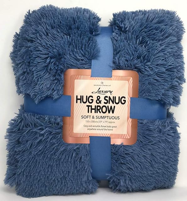 Comfort Collections Luxury Super Soft HUG & SNUG Fluffy Fur Throw Blanket Large Sofa Bed Warm Cosy Fleece Blanket Throw Double 150 Cm x 200 Cm Denim Blue Only