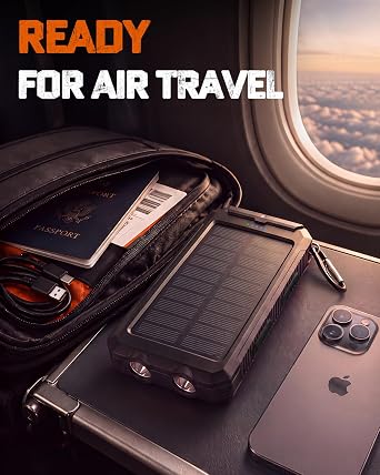 36800mAh Solar Power Bank, QC3.0 Phone Charger, LED, IP65, Black