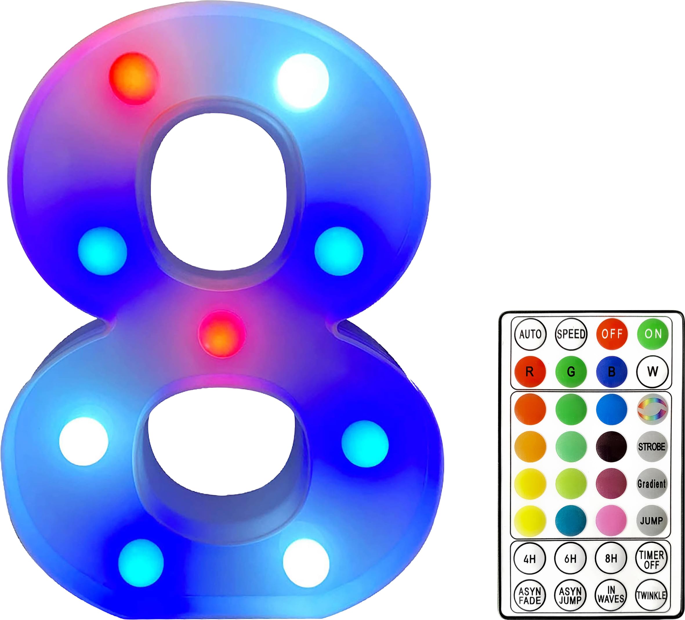 St Helens Home and Garden RGB Colourful Light Up Letters/Numbers Sign with Remote Control Battery Operated for Parties, Weddings, Celebrations, Bedrooms, Battery Operated. Number 8