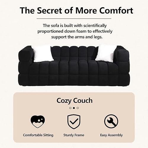 Miniatura 5 de Dolonm Sofá moderno con patas de plástico, tapizado de 3 plazas con 2 almohadas, muebles de decoración para sala de estar, dormitorio, oficina, 84