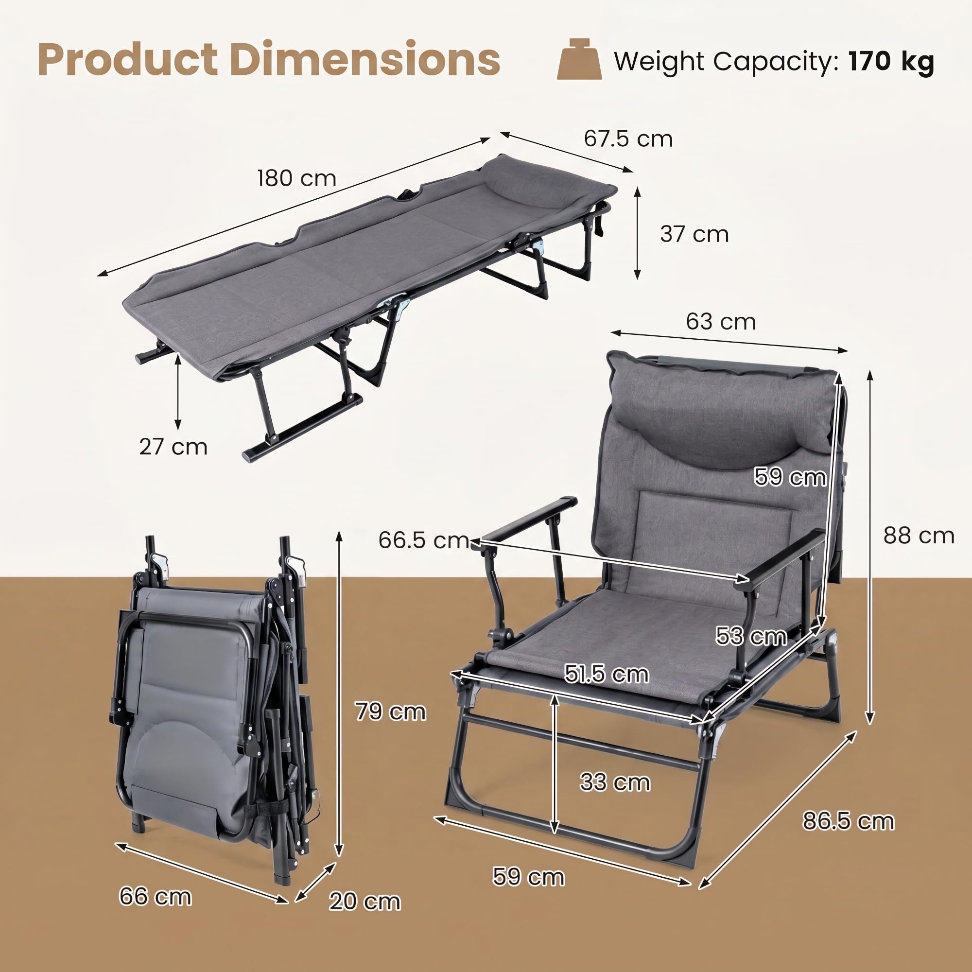 GIANTEX Transat Bain de Soleil Pliable