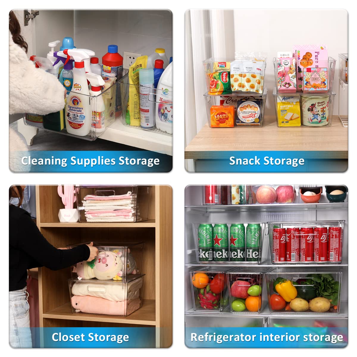 VOMOSI X-Large Clear Storage Bins with Lids - Stackable Pantry Organizer Bins for Fridge, Cabinet, Cupboard, Bathroom - Set of 8