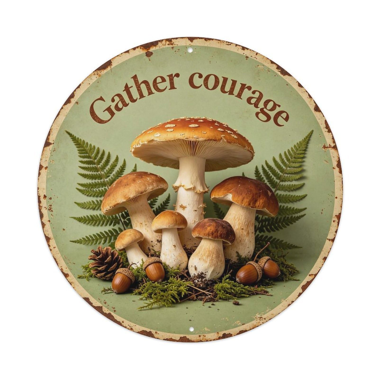 Vintage_mushroom_gather_round_tin Metal Tin Sign Plaque
