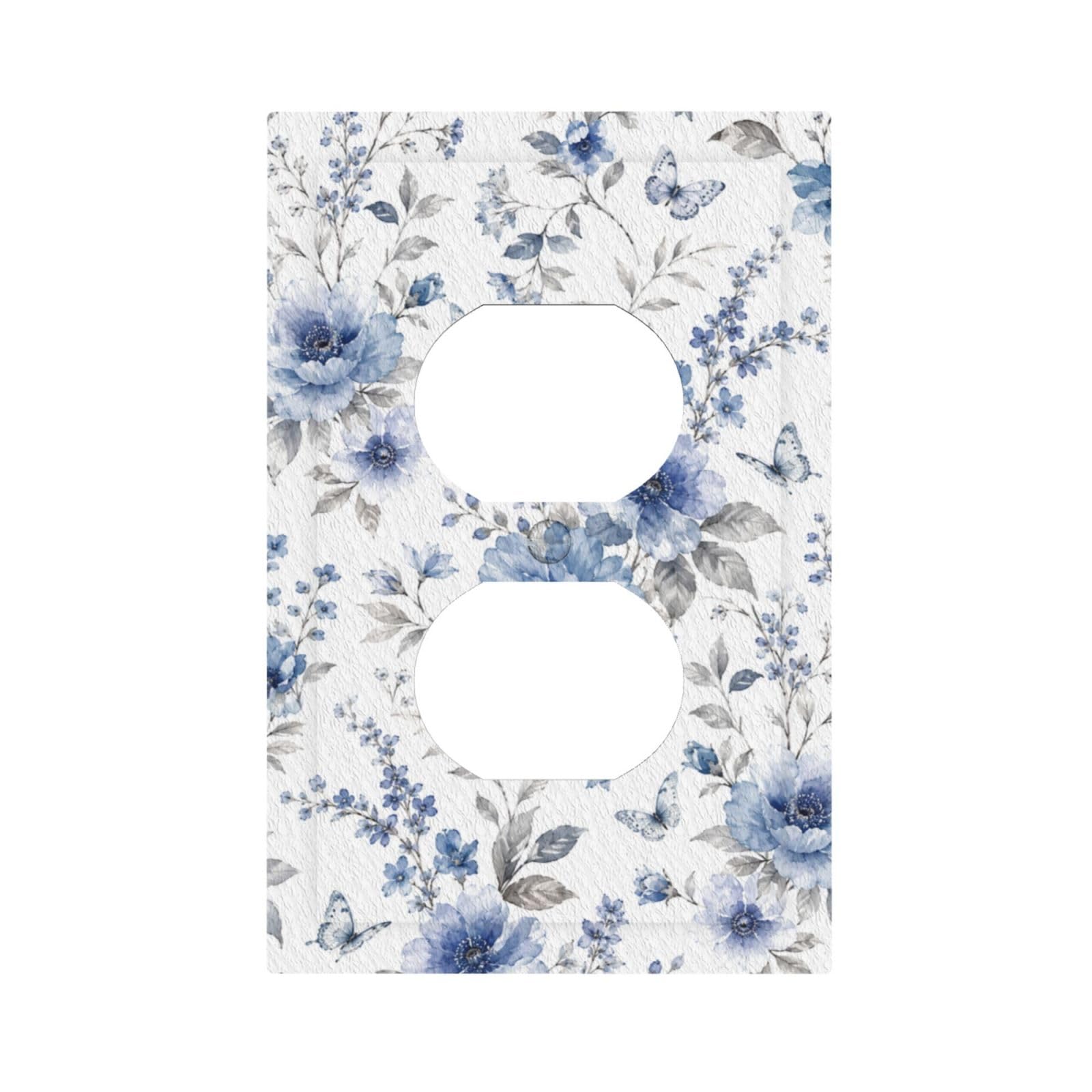 Dwbguo Blue Floral Decorative Outlet Covers Watercolor Butterfly 1 Gang Duplex Light Switch Cover Plate Vintage Botanical Flower Unique Wall Plates Switch Plate Cover For Bedroom Home Decor