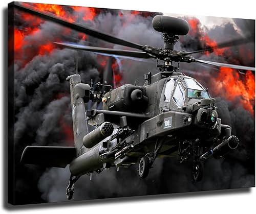 AH-64 - Póster de helicóptero de ataque Apache de aviones del ejército de Estados Unidos, diseño retro militar, arte de pared, cocina, sala de