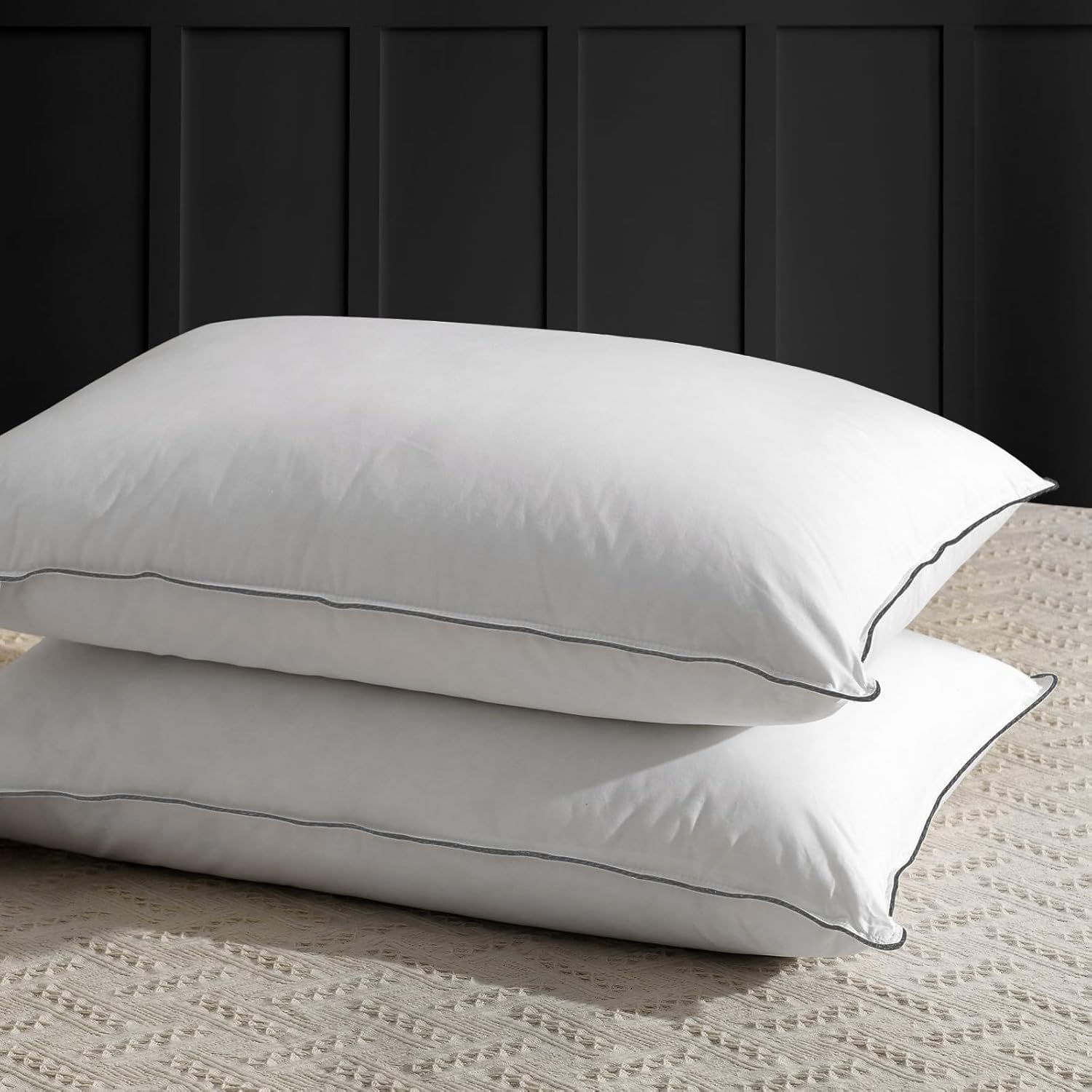 LINENWALAS Feather Pillow King Size, 50% Goose Duck Down & 50% Feather Neck Pillow for Sleep Well Fluffy Bed Pillow Insert with Luxury Bamboo Pillow Cover (White, 20x36 Inches)-picture-20