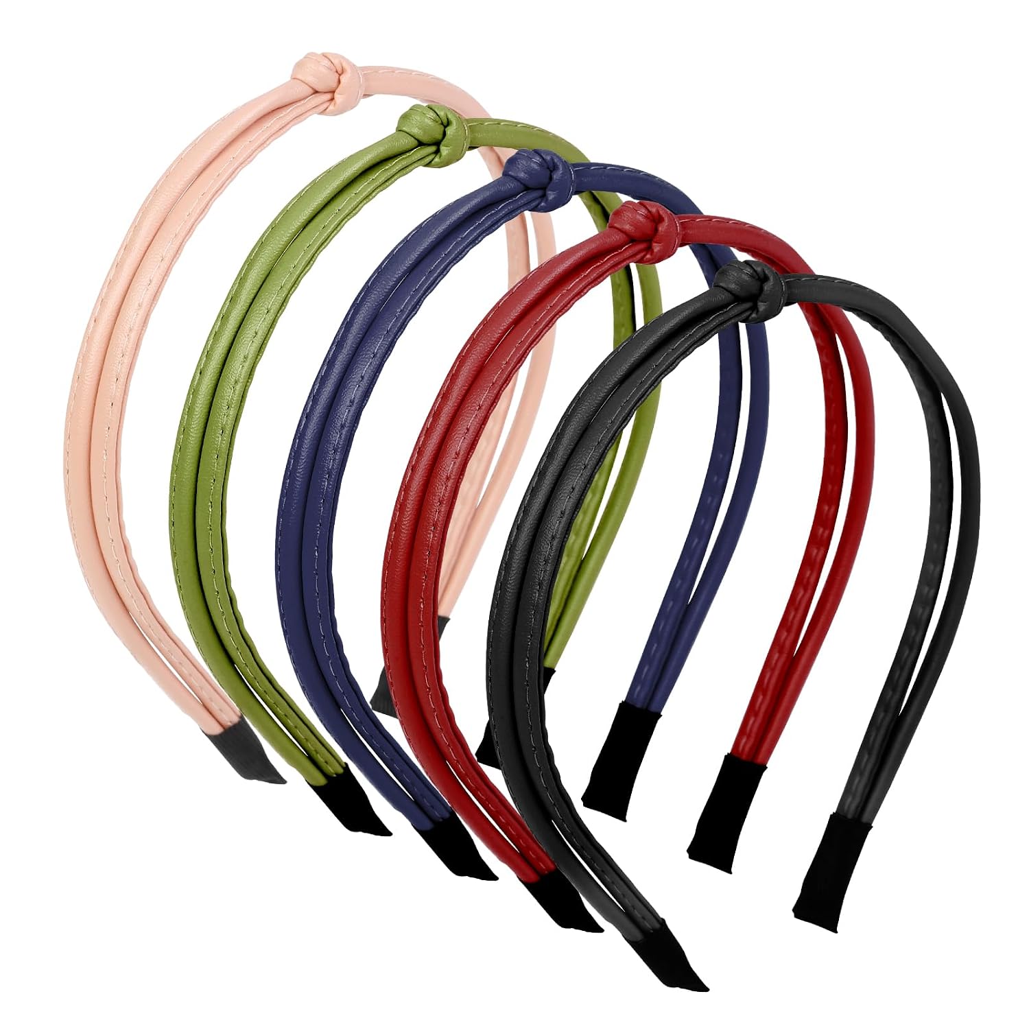 WOVOWOVO 5 Pcs Thin Leather Headbands for Women, Cute Knotted Head Bands | Hairband for Women’s Hair Womens Headbands Fashion Black Brown White Headband for Womens Hair Accessories