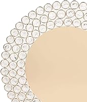 Vista 4 de BalsaCircle Platos de metal redondos dorados de 14 pulgadas con cuentas de cristal, suministros de decoración de mesa de catering para cenas, bodas