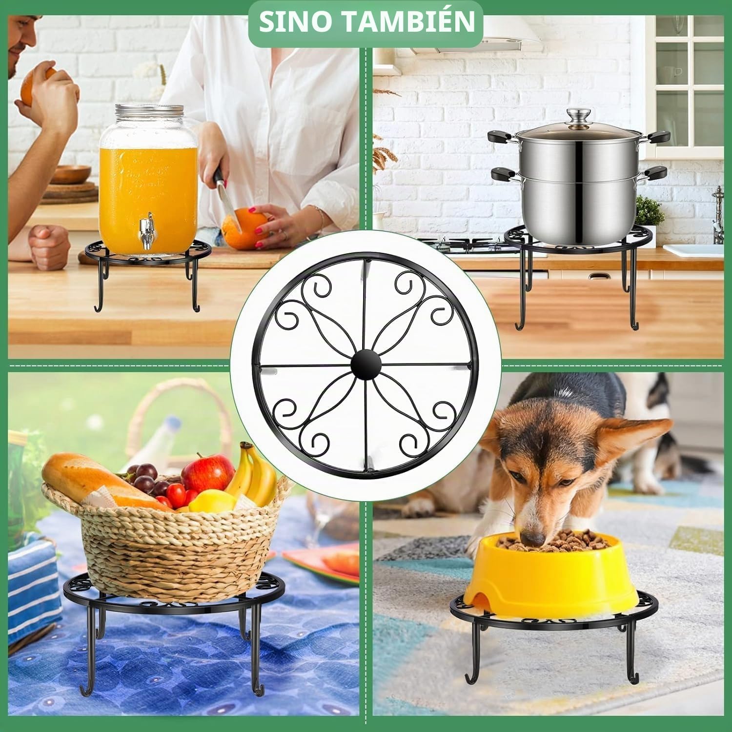 LATERN 4 Piezas Soportes de Metal para Plantas, 23CM Soporte Resistente para Macetas Estante Redondo de Hierro Inoxidable para Contenedores para Hogar Aire Libre Patio Jardín Decoración (Negro)