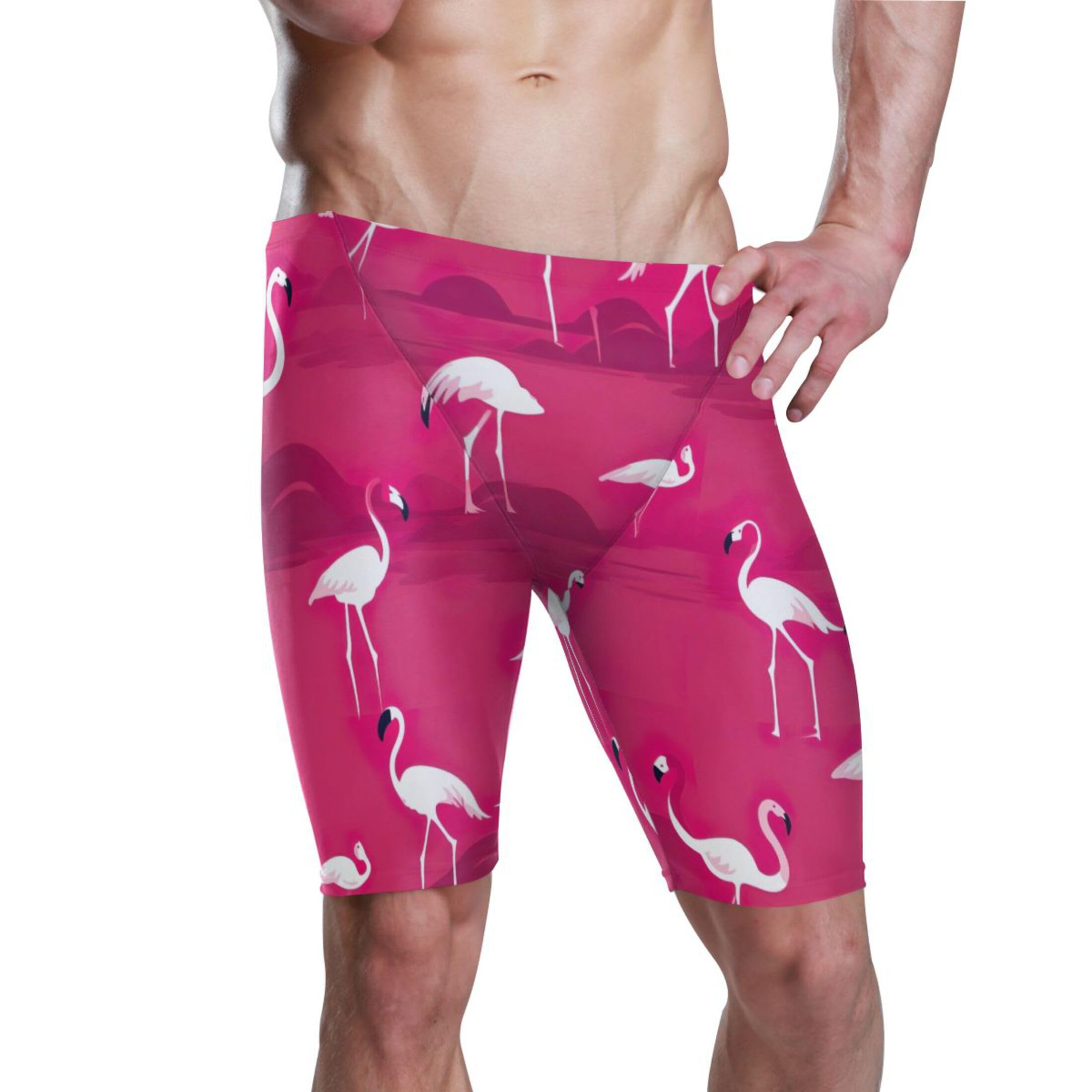 UMIRIKO Pink Flamingo Men's Swim Jammers Racing & Training Swimsuit Fast, Flexible,Comfortable XXXL B0400815, 3X-Large