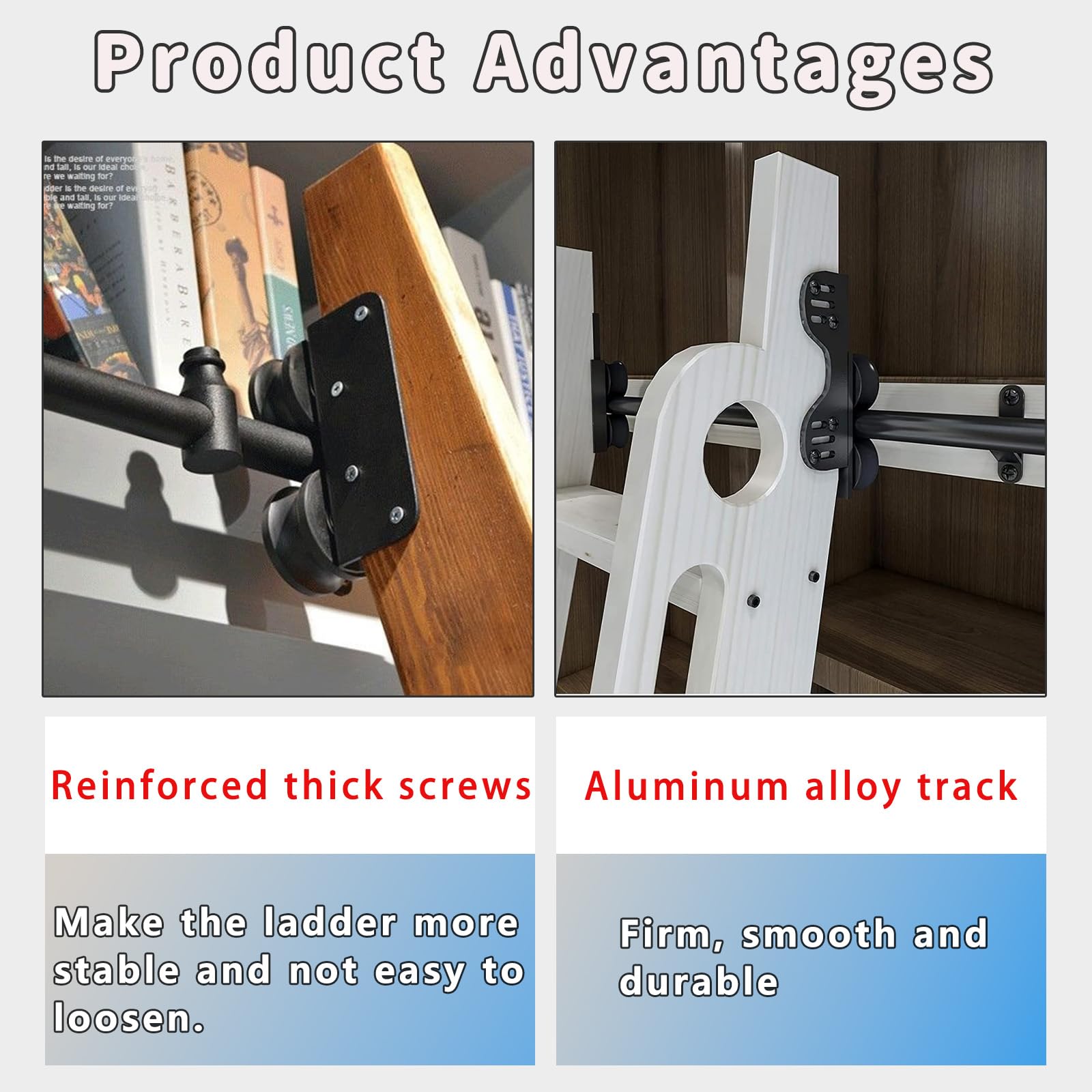 Kit hardware per binario scorrevole da 1,5 m per scala da biblioteca – uso rustico per interni/sottotetto, binario da pavimento da 3 m, facile da installare e design liscio, perfetto per la