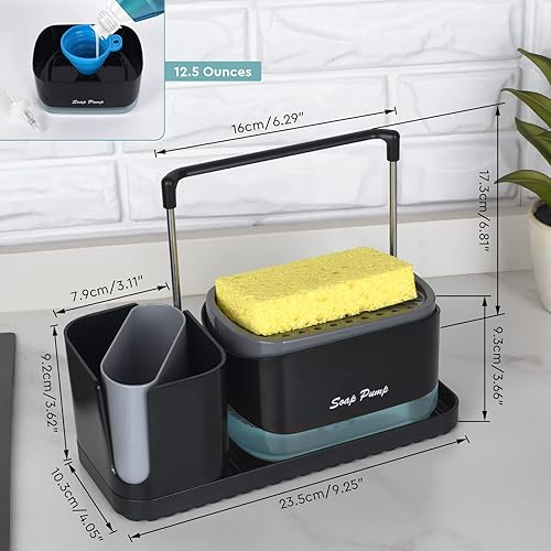 Vista 6 de Bestseek Juego de dispensador de jabón de cocina con bandeja y soporte para esponja, organizador de fregadero con paño de cocina y soporte