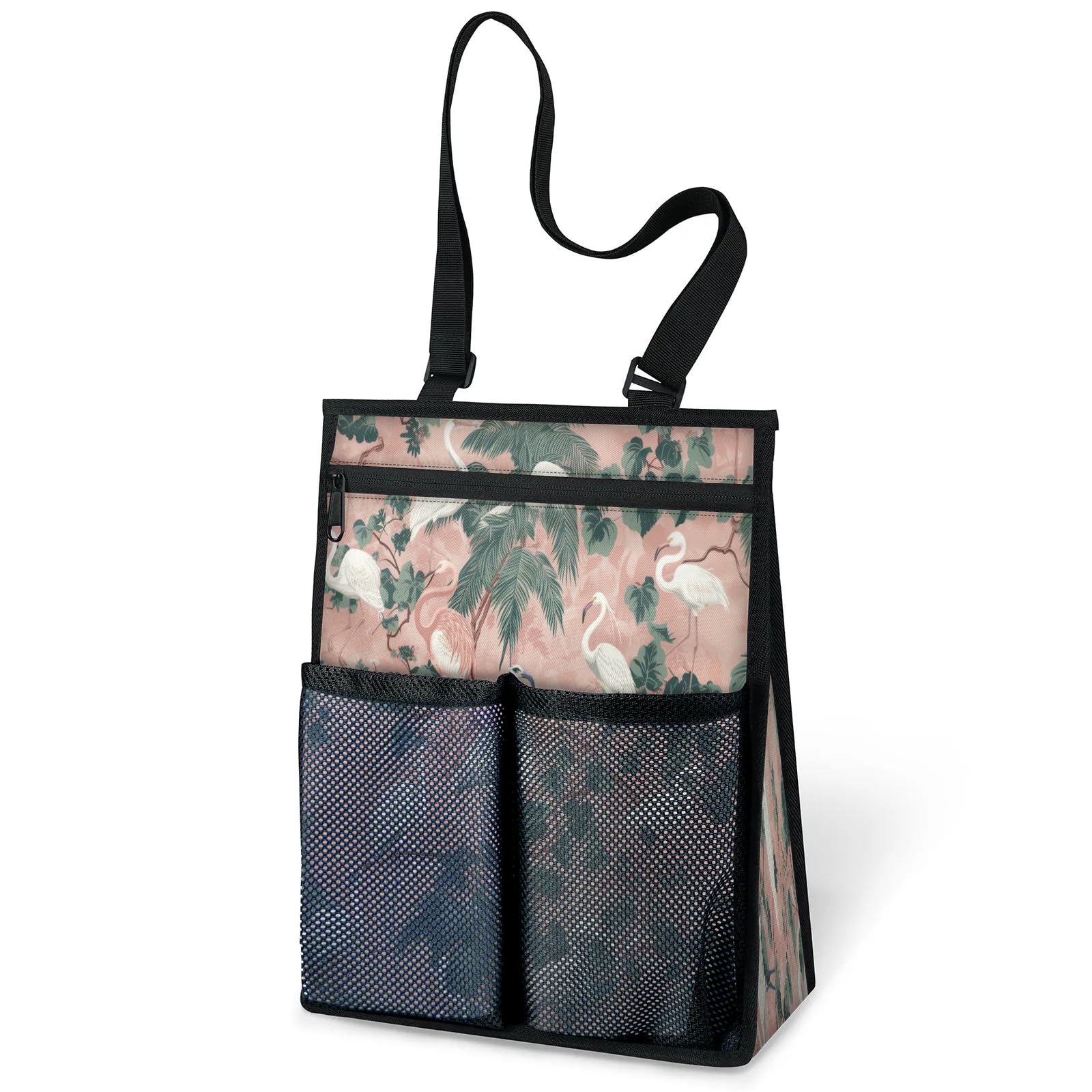 Ourtheme Flamingos Herons Palm Portable Shower Bag for Travel Gym Camp Beach Tote Shower Caddy Bags Hanging Toiletry