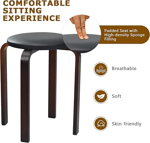 Miniatura 7 de COSTWAY Paquete de 4 taburetes apilables de madera curvada, taburetes escolares apilables portátiles de 18.5 pulgadas con parte superior redonda de