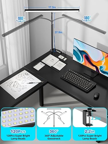 Miniatura 5 de Lámpara LED de escritorio para oficina en casa, perilla de 1500 lúmenes con atenuación continua (12 Vadaptador incluido), luz de escritorio para