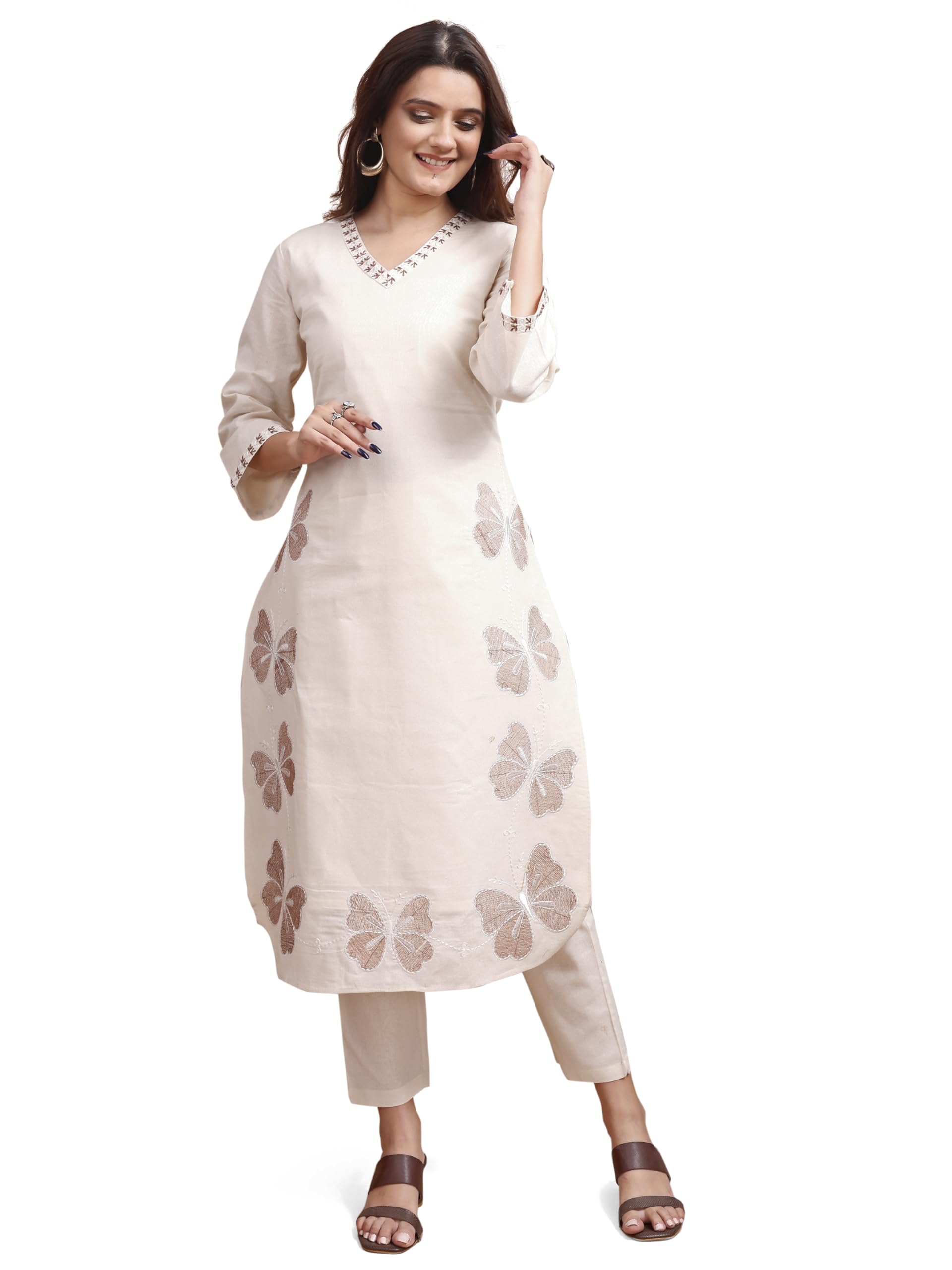 Womanista Women's Linen Solid Regular Set (Co-Ords_9120_Off White_2Xl)