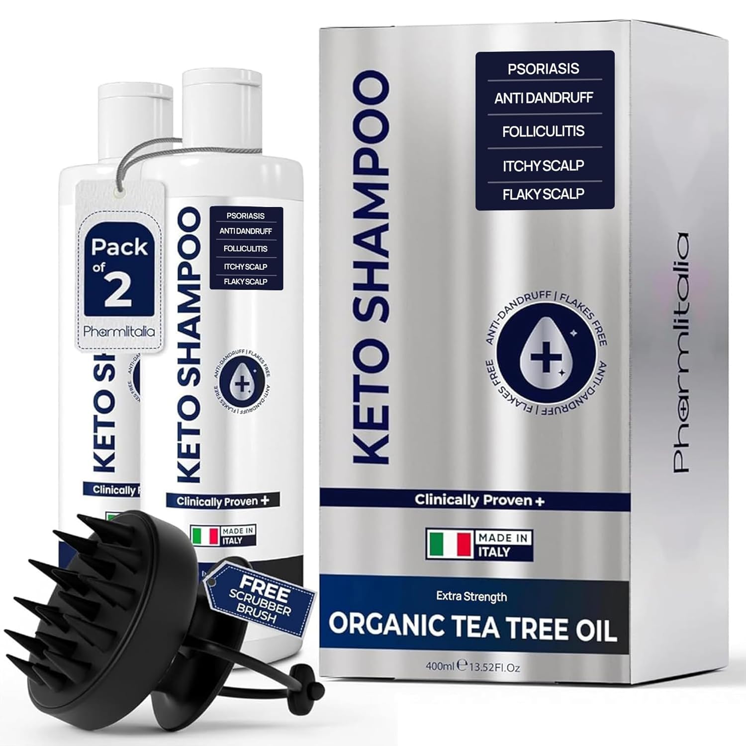 Psoriasis Shampoo, Flakes Shampoo Anti Dandruff, Itchy Scalp Treatment for Seborrheic Dermatitis & Folliculitis, Anti Fungal, Medicated Solution for Itchy Hairs with Scrubber Brush (Pack of 2)