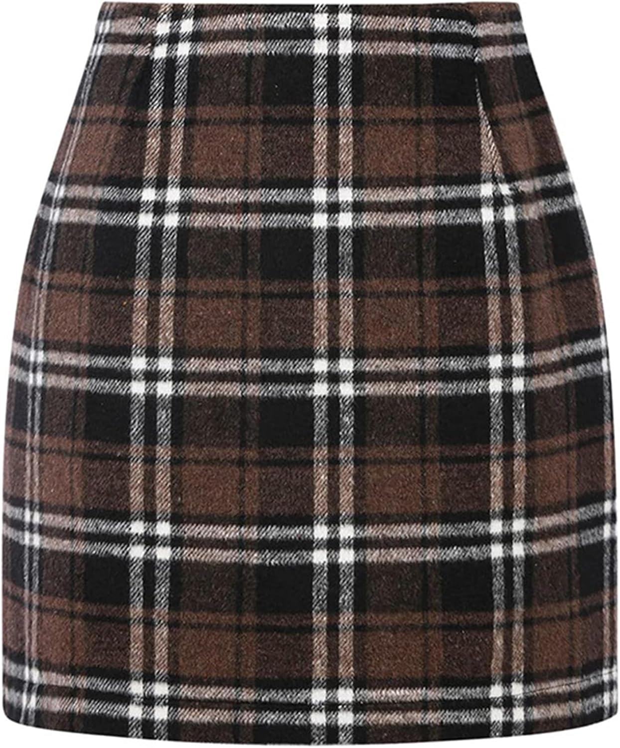 Women's Plaid Skirts Fall High Waist Pencil Stretch Bodycon A Line Winter Mini Skirt Coffee X-Large