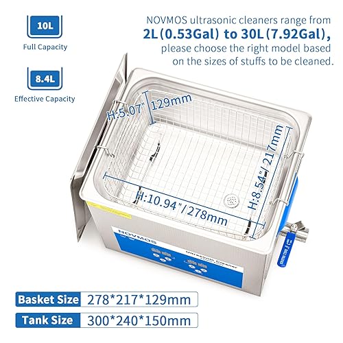 Miniatura 2 de NOVMOS - Limpiador ultrasónico de discos de vinilo de 10 L, limpiador ultrasónico profesional, limpiador sónico con temporizador digital y