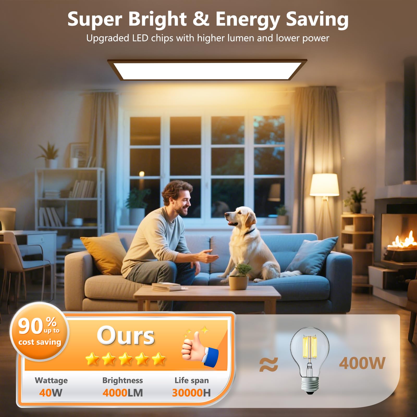 YindaLux Panel LED 120 x 30 cm, 40 W, 4000 lm, panel LED, ściemniana lampa sufitowa z pilotem, 2700 K-6500K, lampka nocna + funkcja pamięci, do kuchni, biura, salonu, korytarza, czarny