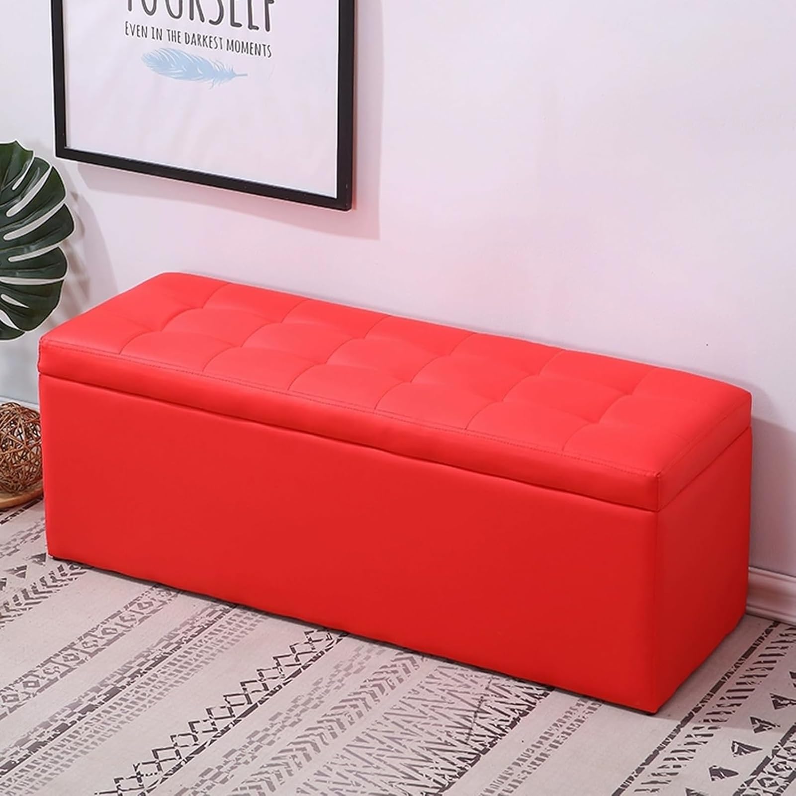GHFXSCV Entryway Bench with Storage & Cushion, Leather Shoe Bench, 40in Red Sofa Stool, Stylish Entryway Furniture, Multi-functional Storage Seat for Hallway
