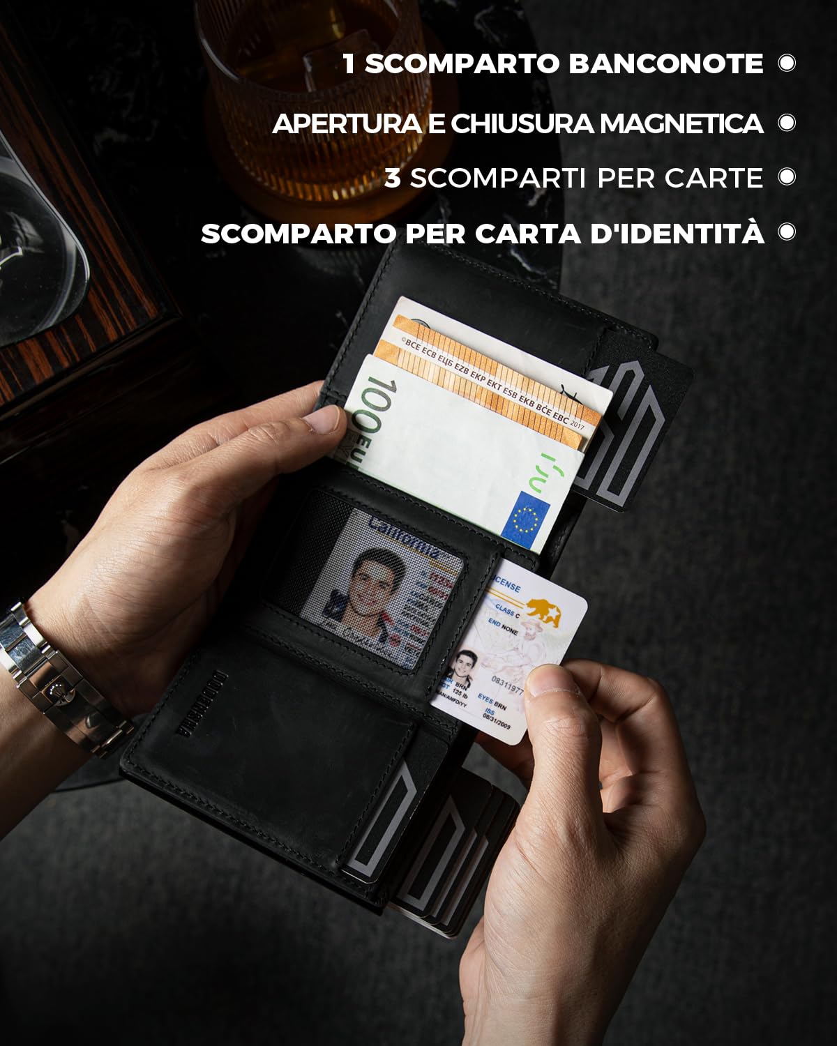 DODENSHA Portafoglio Airtag con Portamonete | Slim Portafoglio 10+ Carte | Protezione RFID | Porta Carte di Credito Uomo | Portafoglio Uomo Piccolo | Moero Portafoglio | Senza AIRTAG | Cavallino Nero