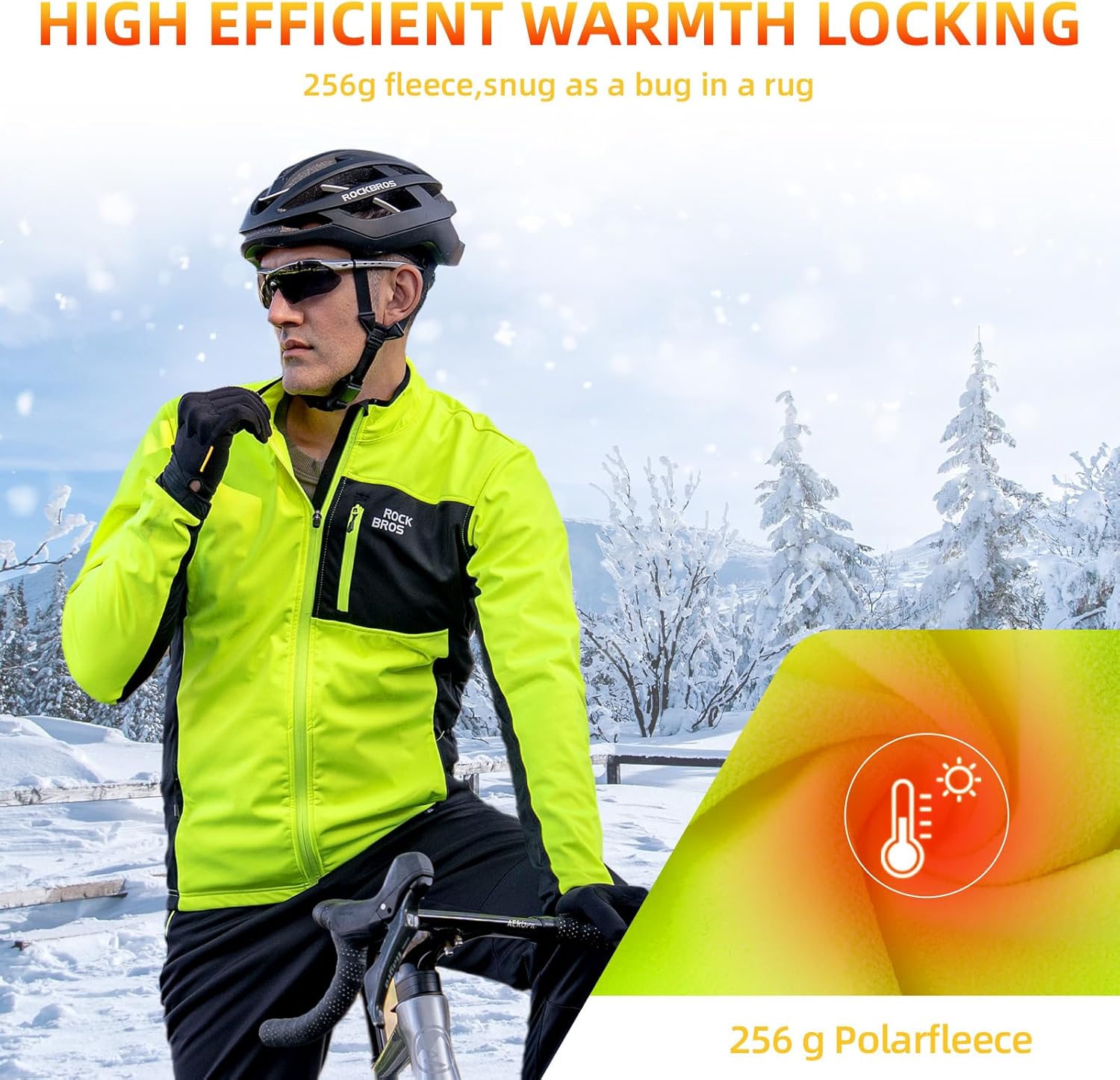 ROCKBROS Cycling Jackets for Men Winter Thermal Bike Jackets Breathable Cycling Windbreaker with 3 Pockets - Image 2