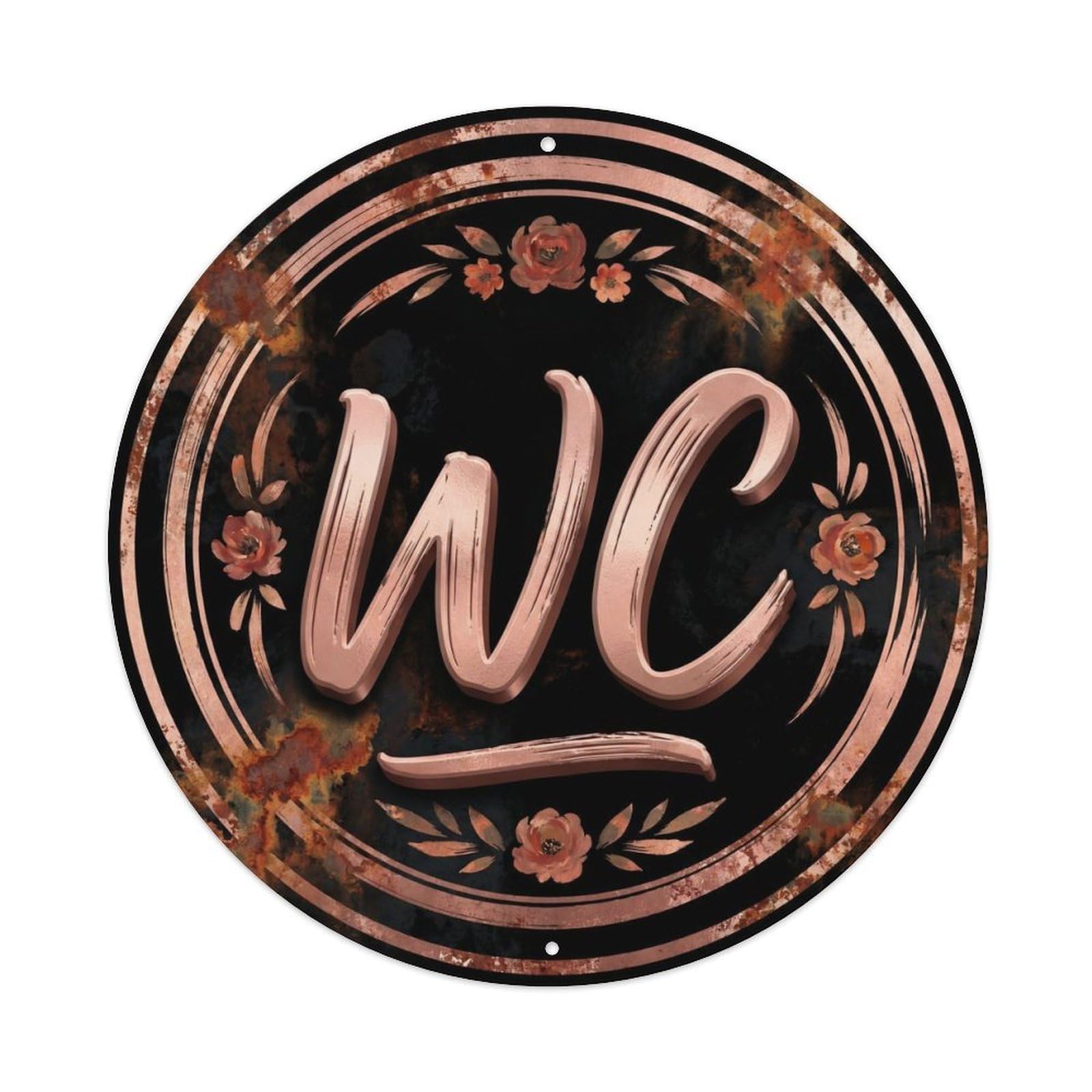 Fqcyn Style Toilet （Wc） Rustic Vintage Restroom Ornament Metal Tin Sign Plaque Wall Decor For Cafe, Club Bar, Office, Home Garden Round Metal Poster 8X8inch