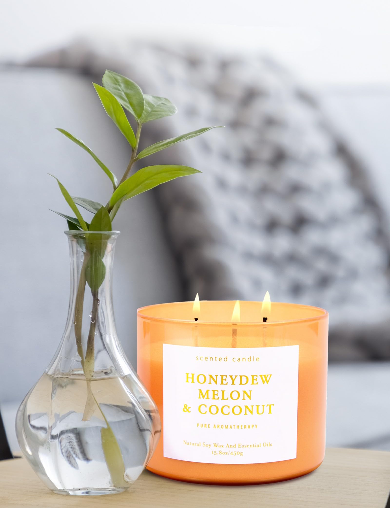 Honeydew - Vela de soja con aroma a melón y coco – Vela de soja grande con aroma de verano de 3 mechas – Velas relajantes de frutas tropicales para el hogar de 15.8 onzas, velas de aromaterapia para 9