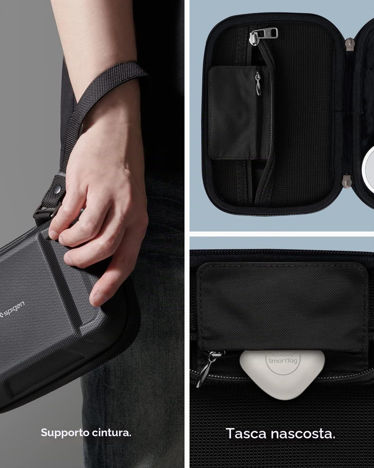 Spigen Rugged Armor Pro Borse organizer per cavi con Braccialetto, Custodia da Viaggio Per USB Cable, Watch Strap,Elettronica accessori ecc.- Nero