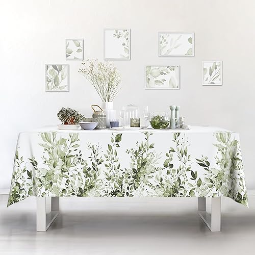Miniatura 7 de Eucalyptus Leaves Fabric Waterproof Tablecloth,Rectangle Watercolor Wrinkle Oil-Proof Resistant Table Cover for Dining Table, Buffet Parties and