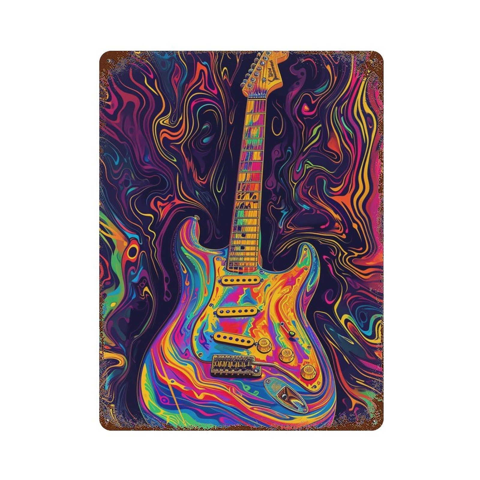Guitar Art Print-2 Vintage Metal Tin Sign 15.7"x11.8", Farmhouse Wall Decor for Garage, Bar And Workshop Decor