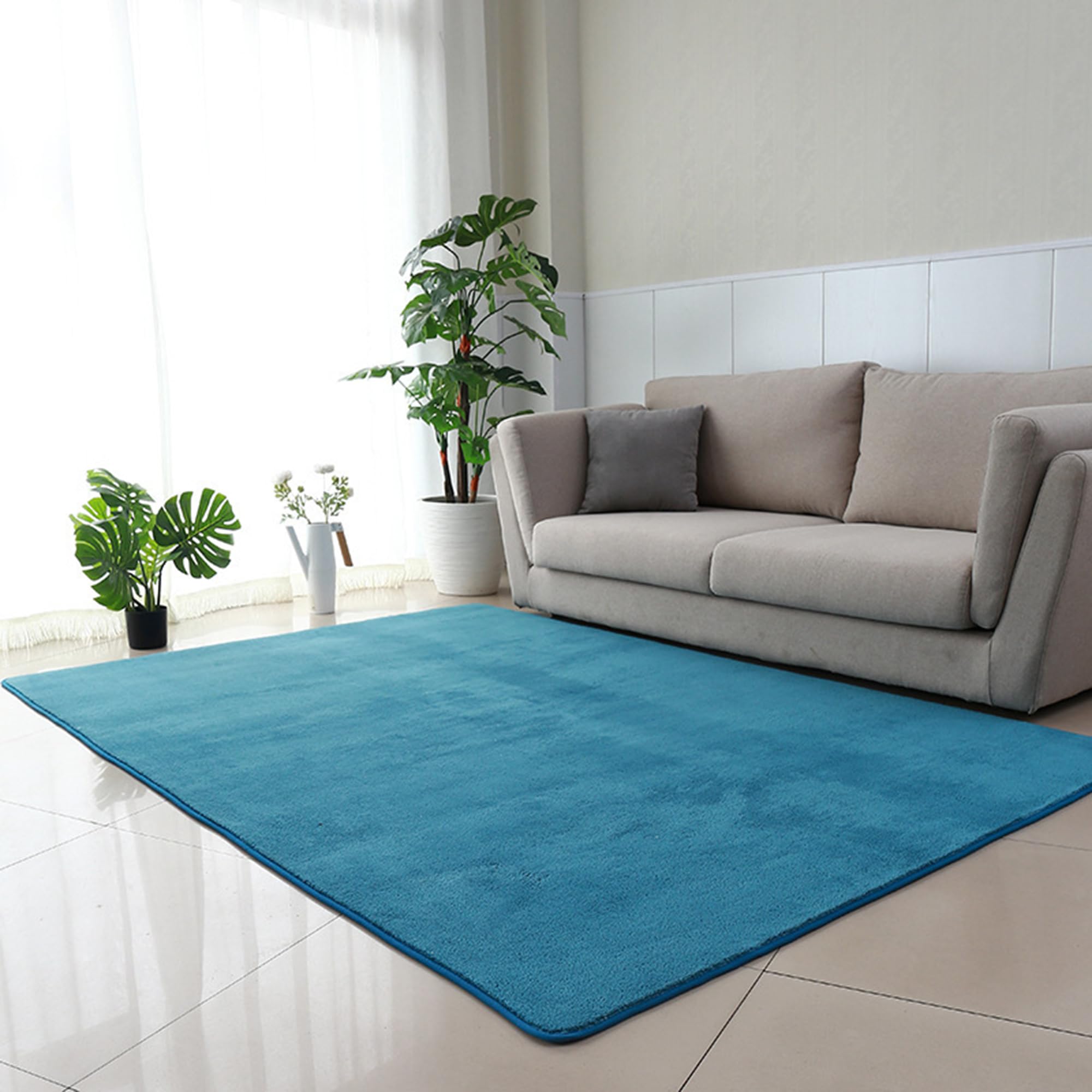 Tapis super doux d'intérieur bleu 120 x 200 cm de haute densité sans perte de poils