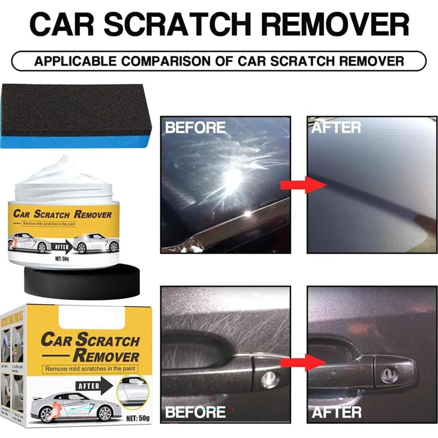 Polishing Compound & Scratch Remover with Sponge, Car Scratch Remover Vehicles Light Scratches & Oxidation to Restore Shine,Polishing Rubbing Compound for Car Paint All Car Finishes (2pcs)