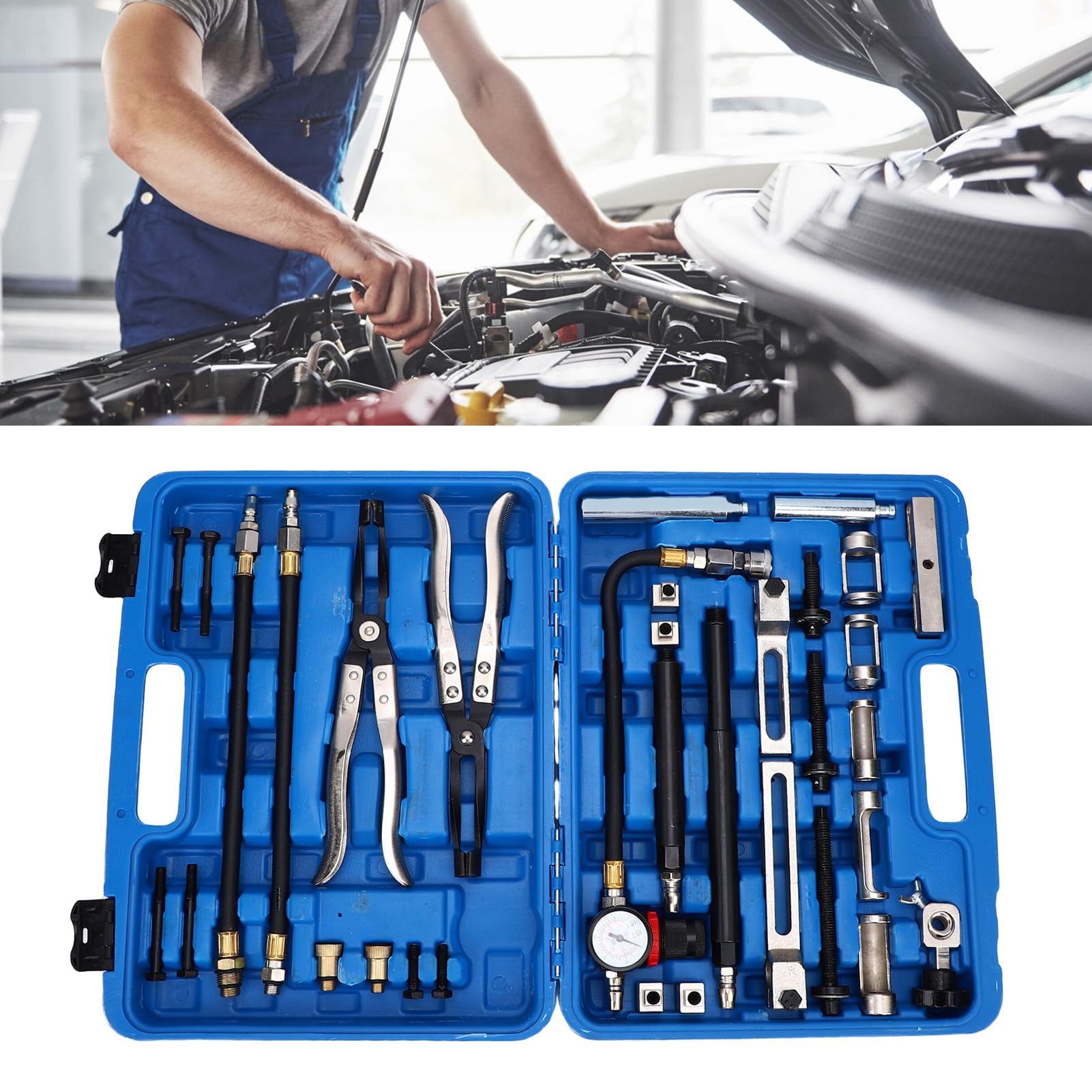 Kit de Herramientas de Extracción de Resorte de Válvula de Motor Universal, Acero de Aleación Duradero para Reparaciones Rápidas de Culata, Juego de 33 Piezas