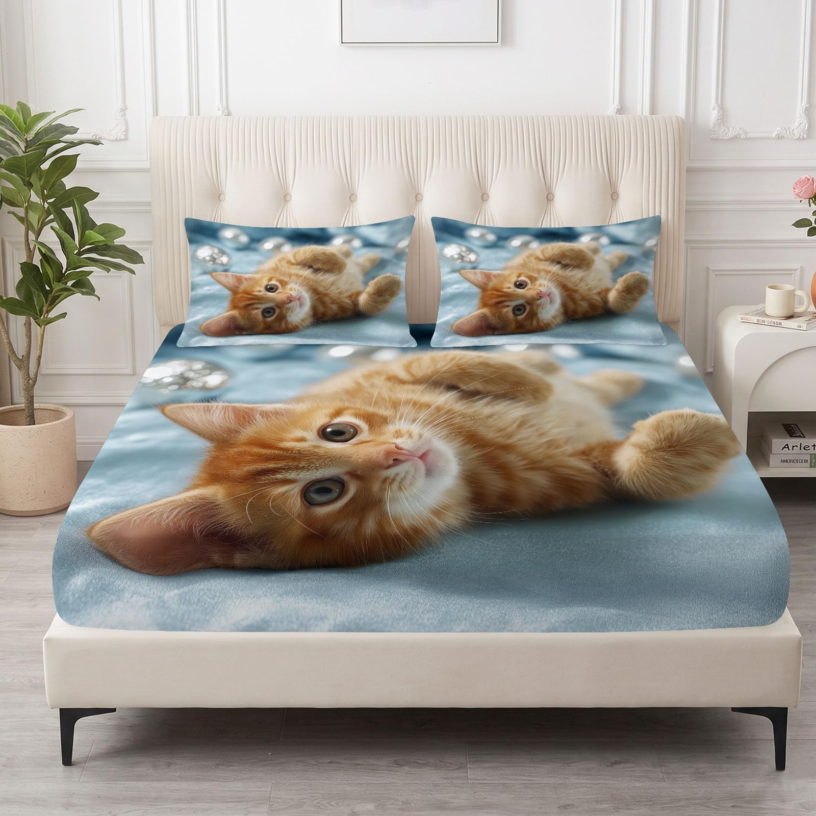 Lenzuolo con angoli, 160 x 200 cm, motivo: animali e gatti
