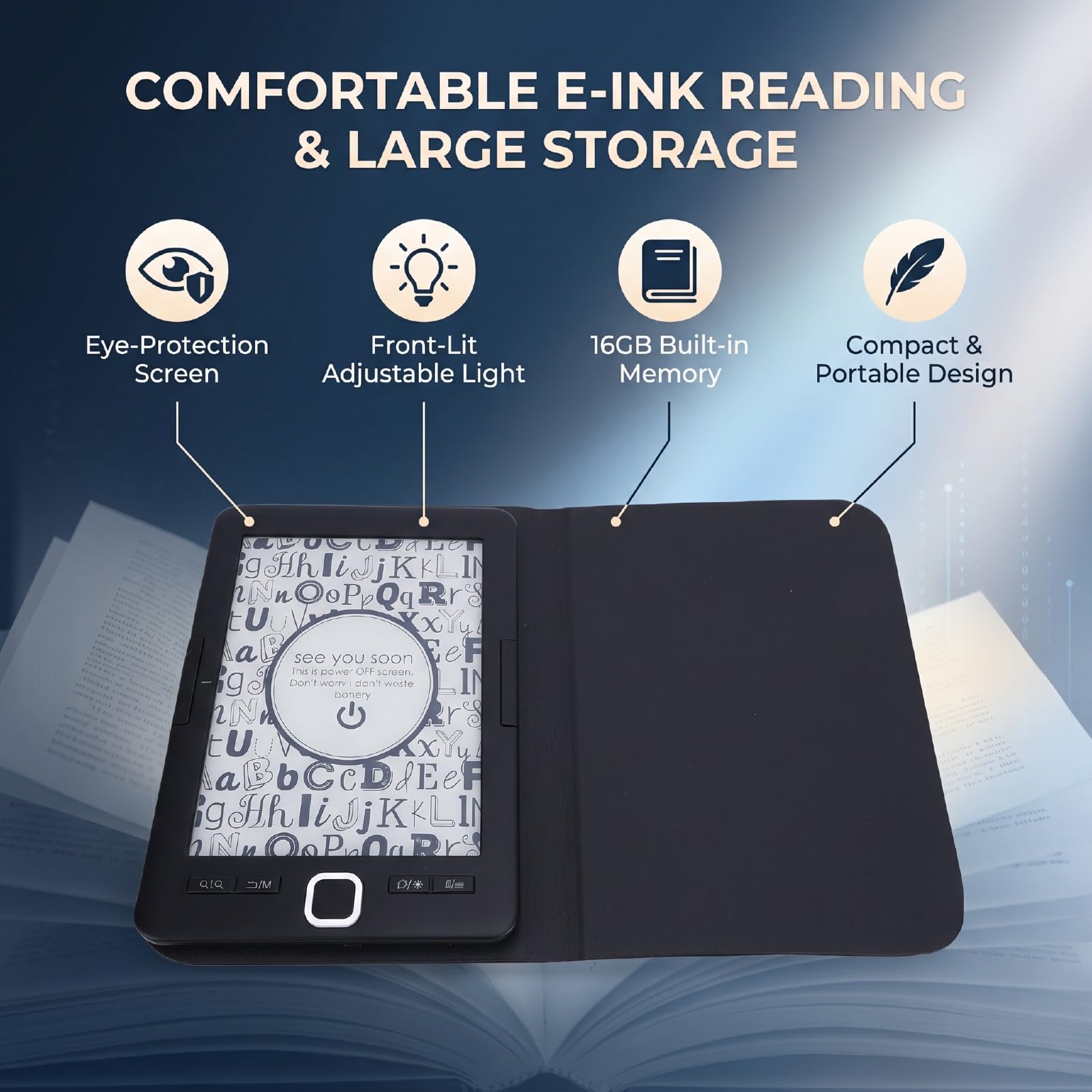 SENECESLI Lettore di Ebook con Schermo a Inchiostro da 6 Pollici, Schermo per Protezione degli Occhi in ABS, Lettore Digitale Portatile for Lettura Quotidiana e Studio