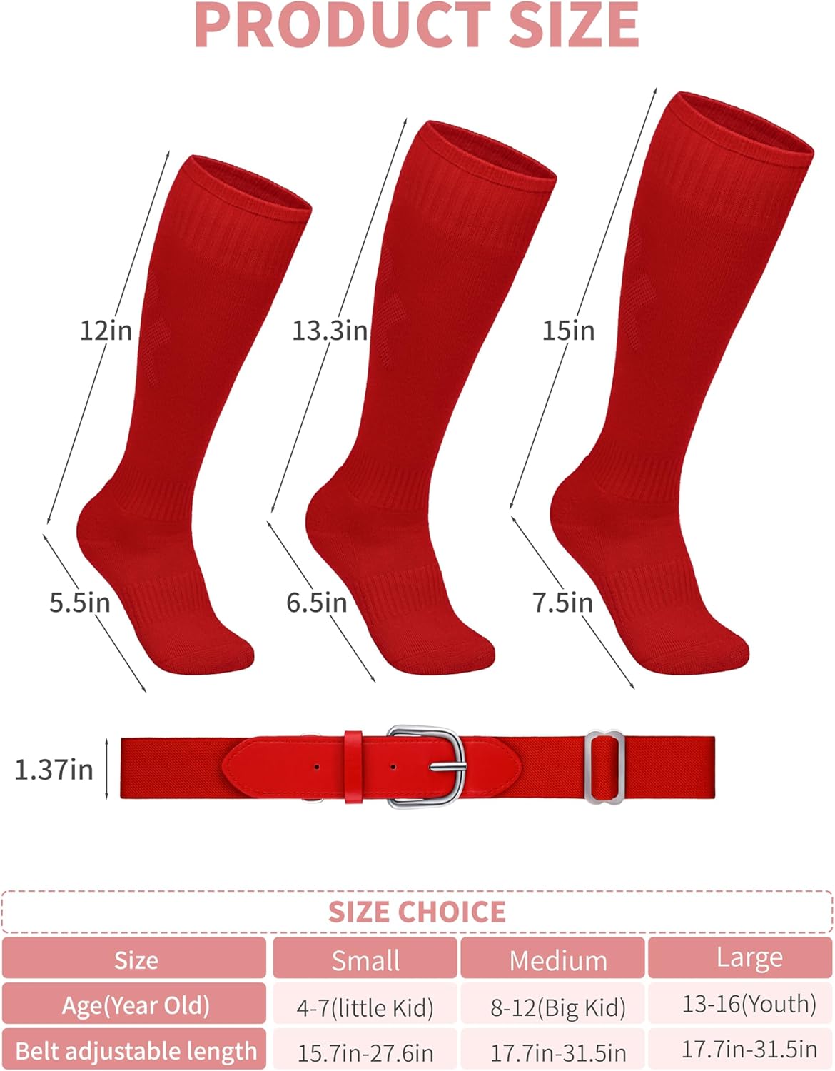 Baseball Socks and Belt Combo Set Cotton Boys Adjustable Baseball Softball Socks and Belt for Boys Girls - Image 2