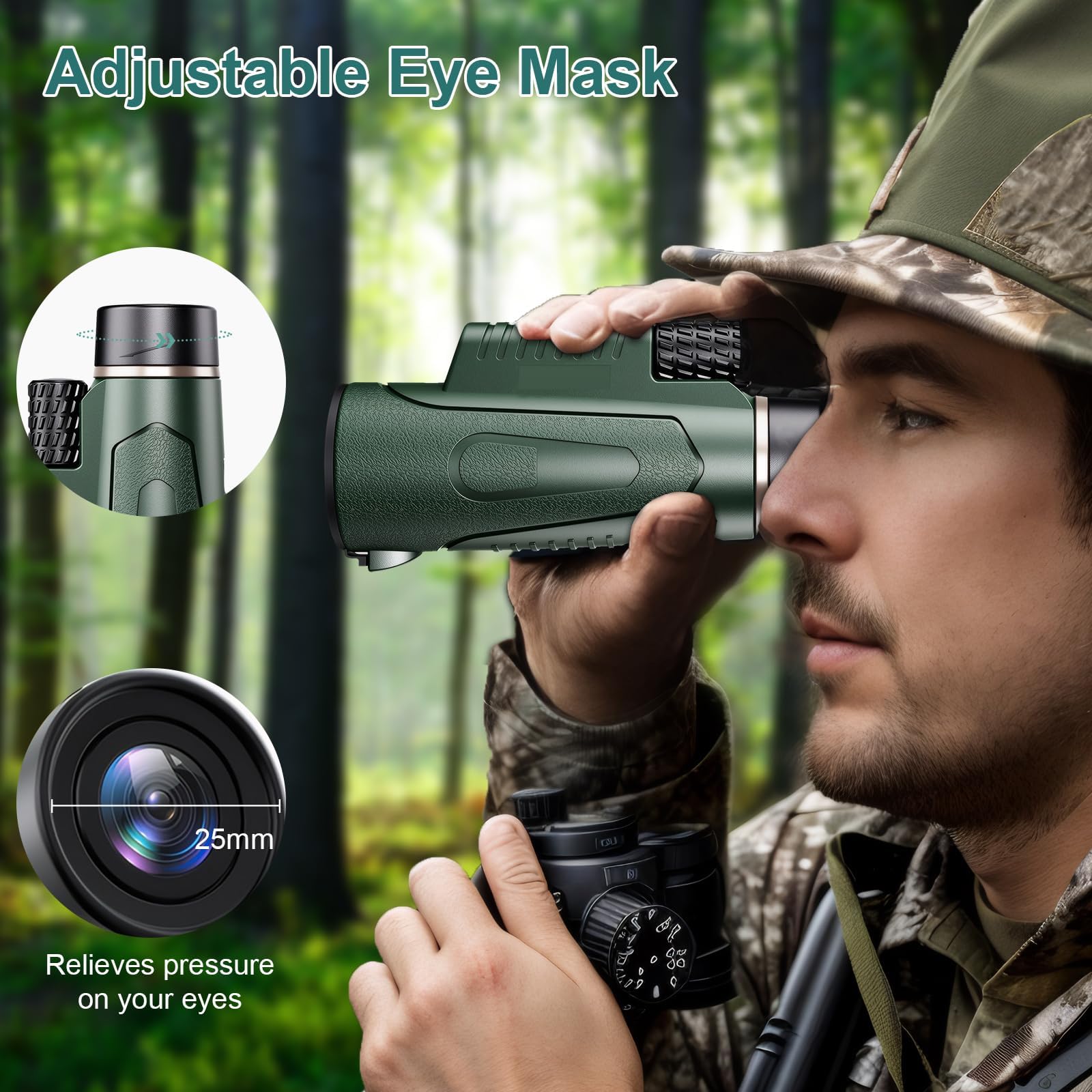 Telescopio Monocular, 12 x 50 HD Monocular para Movil, Monoculars,FMC BAK4 Prisma Monoculars, para observación Caza y Camping (Verde)