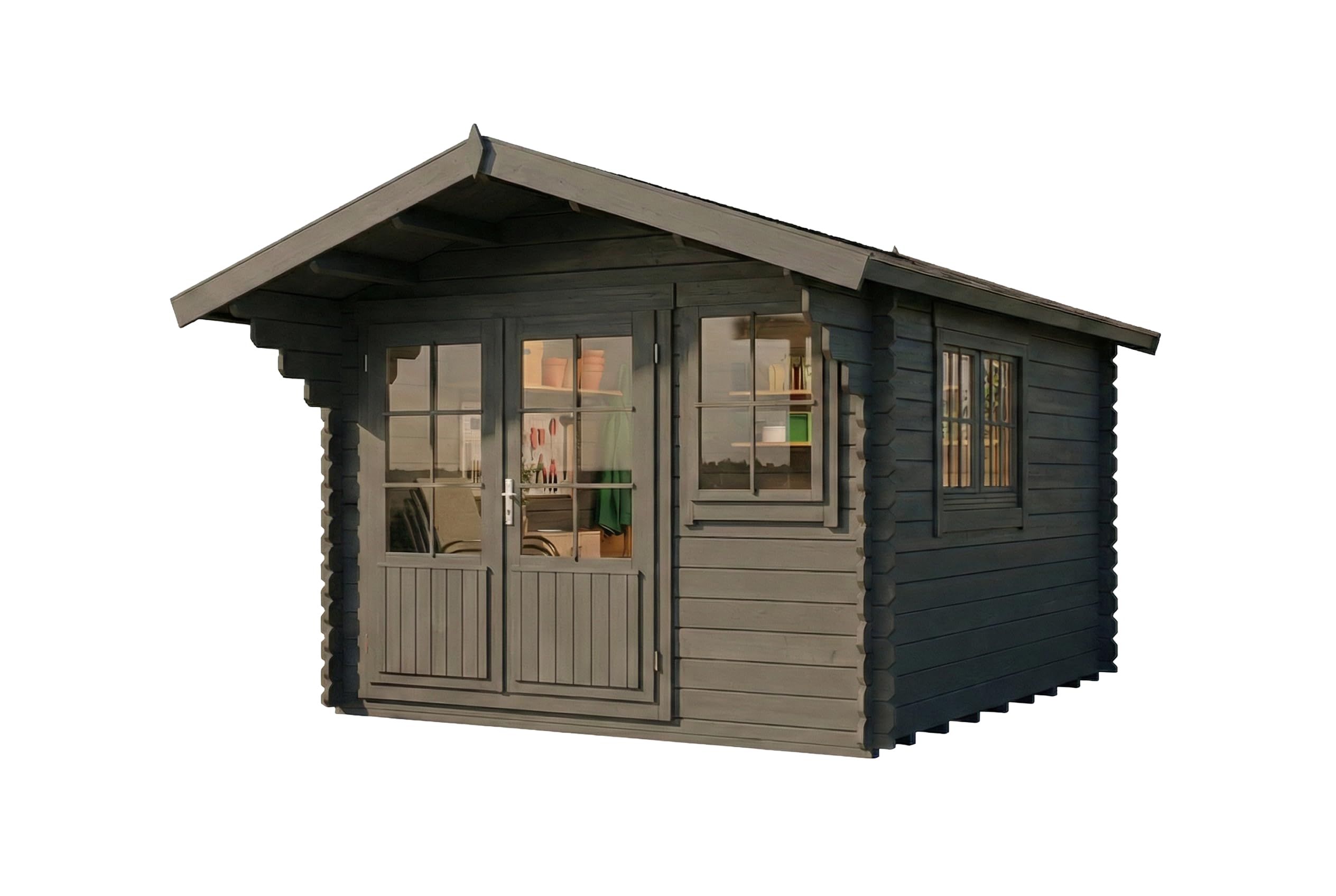 Alpholz Gartenhaus Gabriel 338x467cm mit 34 mm Wandstärke in Imprägnierung Grau inkl. Fußboden