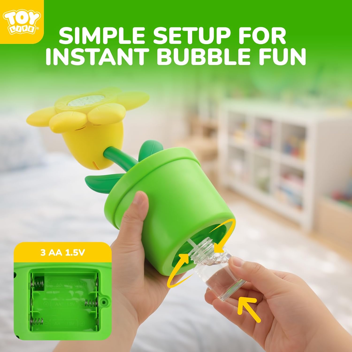 TOY Life Daisy Bubble Machine with LED Lights and Music, Automatic Bubble Maker for Indoor Outdoor Birthday Parties, Easter, Wedding, Portable Battery Operated Bubbles Blower Gift for Girls Boys