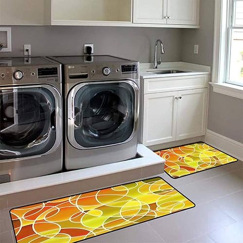 Miniatura 2 de Kitchen Rugs Set Abstract Stained Glass Mosaic Orange Yellow Kitchen Mat for Floor Non-Slip Washable Kitchen Runner Doormat Bath Rug Carpet Comfort