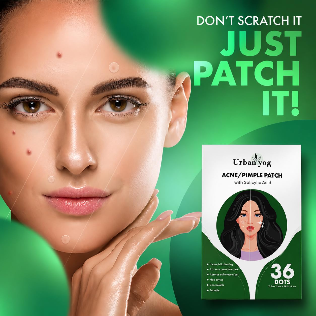 Urban Yog Pimple Patches 36 Dots - Hydrocolloid Acne Treatment Overnight Spot Patches