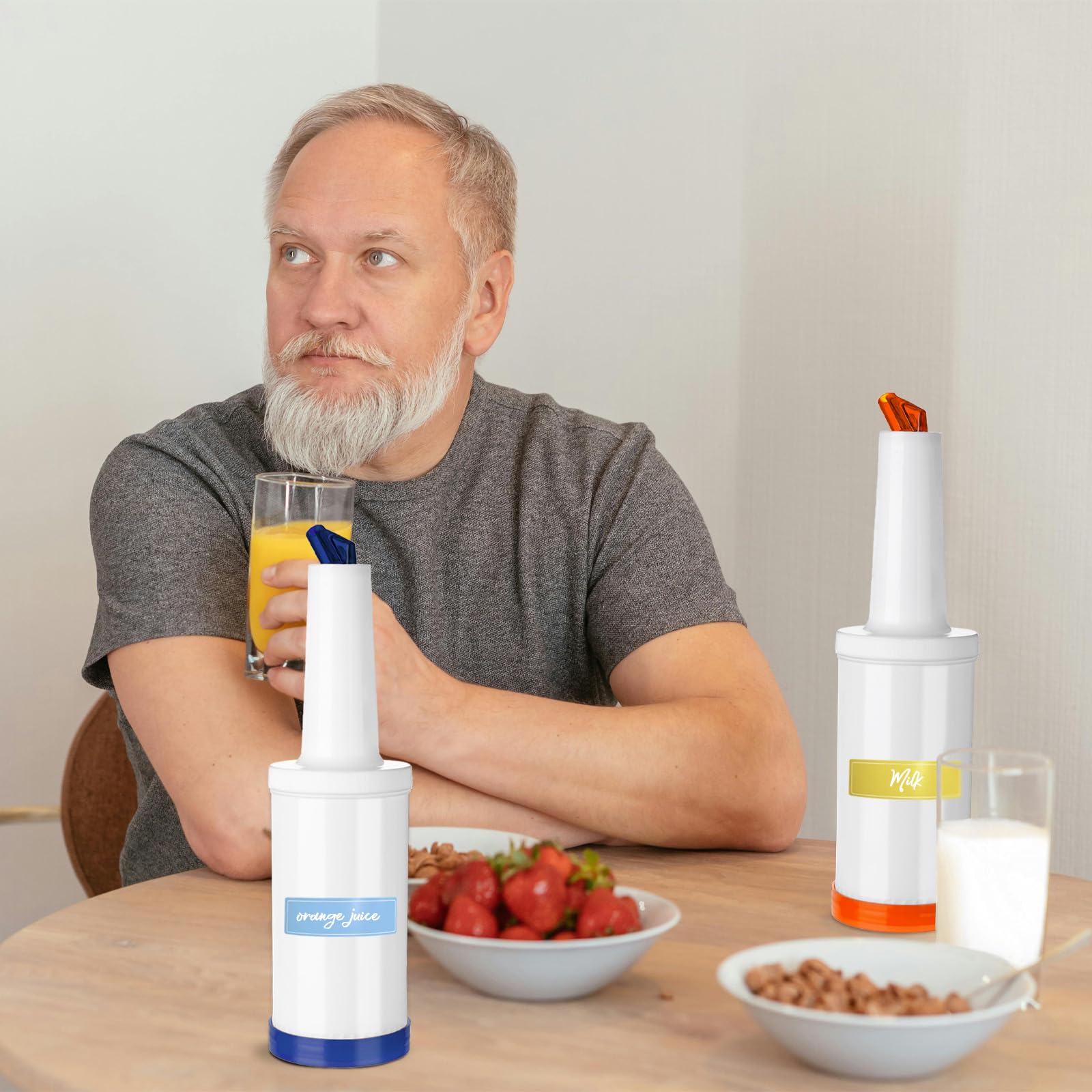 6 bottiglie in plastica per succo di frutta, con beccuccio in acciaio inox, dispenser per succhi da 963,9 g, contenitori per bar, casa, barista e feste