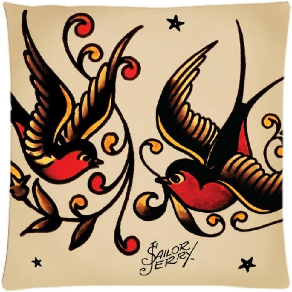 Astilnet Sailor Jerry Tattoo Print Sofa Home Decor Design Throw Pillow Case Cushion Covers Square 18 Inch