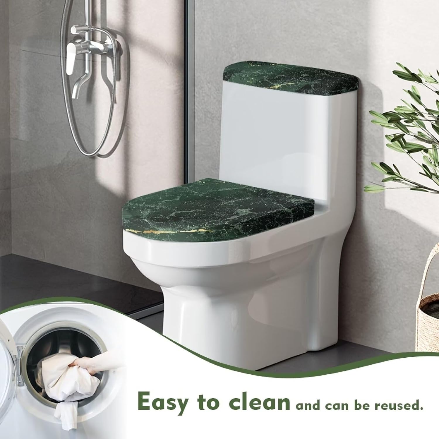 Green Marble Toilet Seat Cover Set of 2 Elongated Toilet Lid Cover Bathroom Decor for Home Portable for Trip Stylish Toilet Dust Seat Cover
