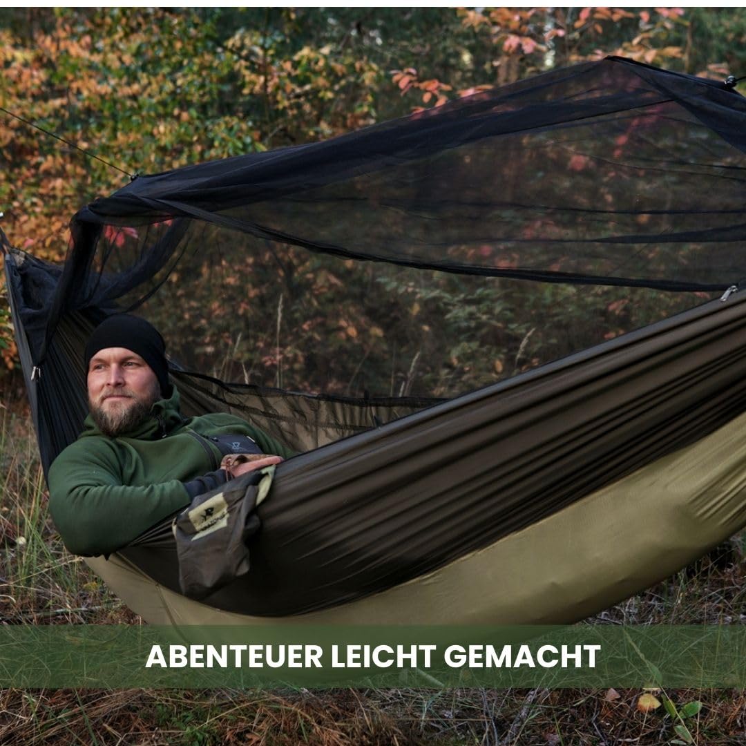 AMAZONAS - Traveller Set | Leichtes All-in-One Camping-Set mit Hängematte, Moskitonetz, Thermofach, wasserdichtem Tarp und Aufhängung | Kompaktes Packmaß 25cm x 10cm, Gewicht 1,48kg