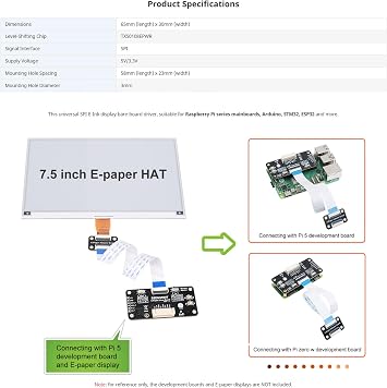 Universal E-Paper Display Driver HAT Board for Raspberry Pi Series, Compatible with Arduino, STM32, ESP32 SPI Interface with Open-Source Code