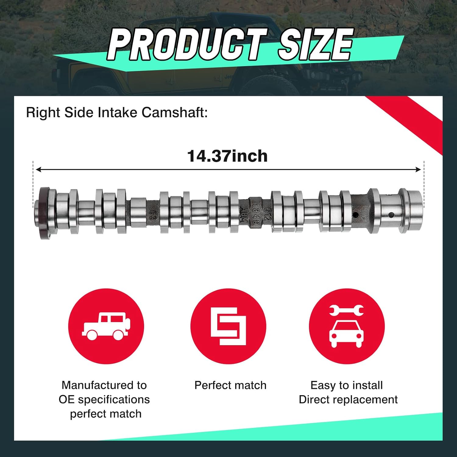 5047913AD Right Side Intake Camshaft Fit for Jeep Grand Cherokee L WK Wrangler Gladiator Dodge Durango Chrysler Pacifica Voyager Ram 1500 ProMaster 1500/2500/3500 3.6L V6 Engine Replace 5047913AA